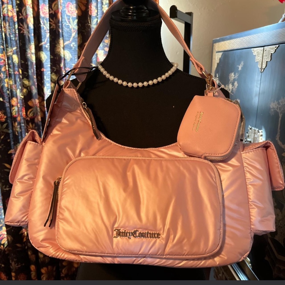Juicy Couture Blush Pink Quilted Shoulder Bag with Coin Pouch